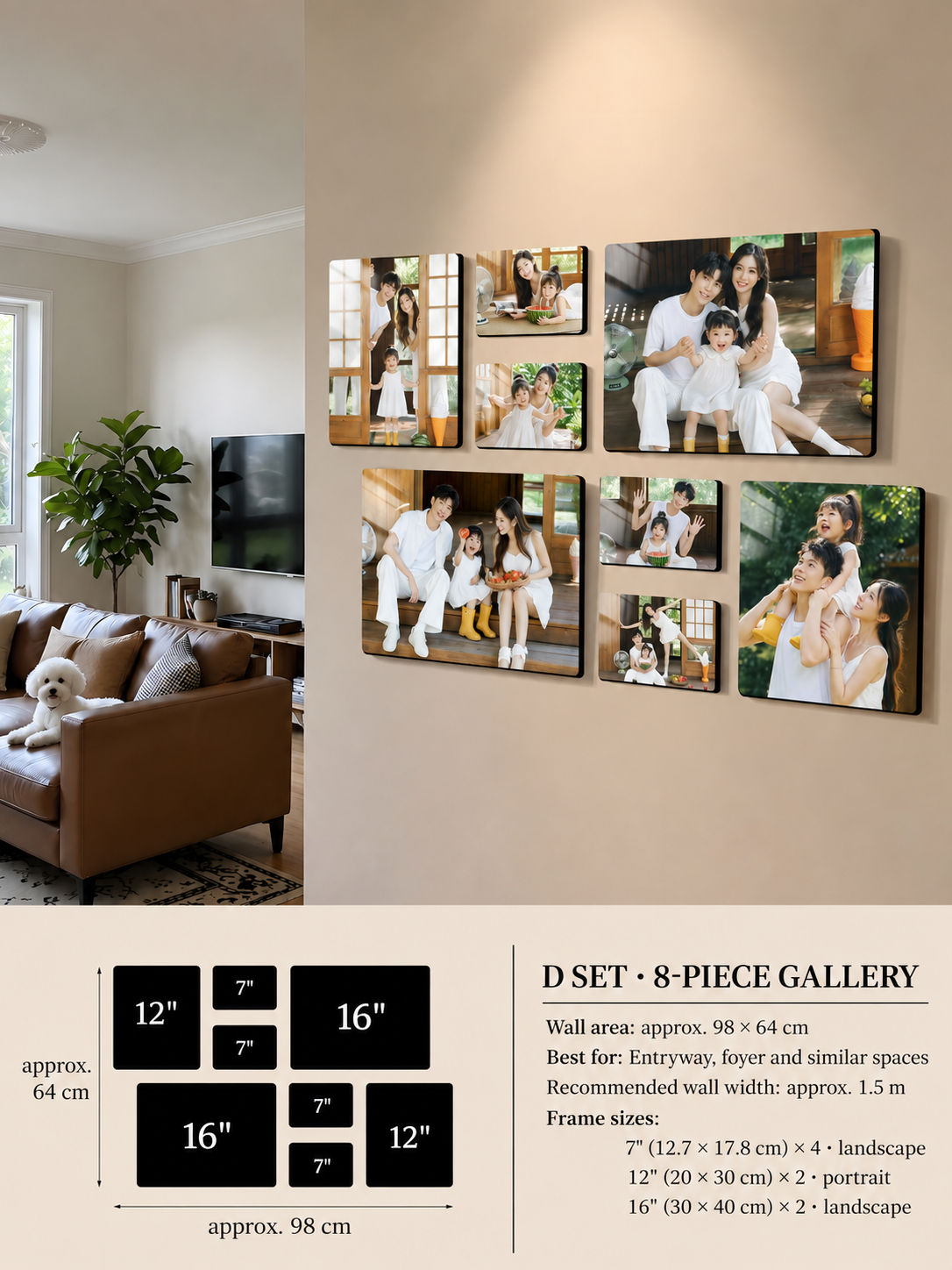 D eight-piece wall gallery set for an entryway or foyer